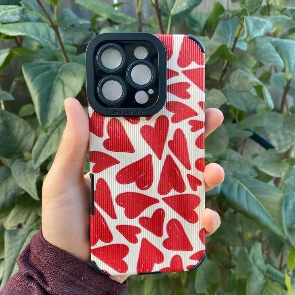 Apple Heart Pattern Phone Case - Red and Cream - Picture 1 of 5